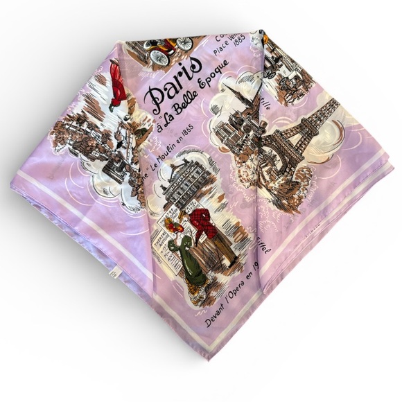 Vintage Accessories - Vintage Cre’ation J. Franco Paris Scenic Souvenir Scarf Belle E’poque Print 31”